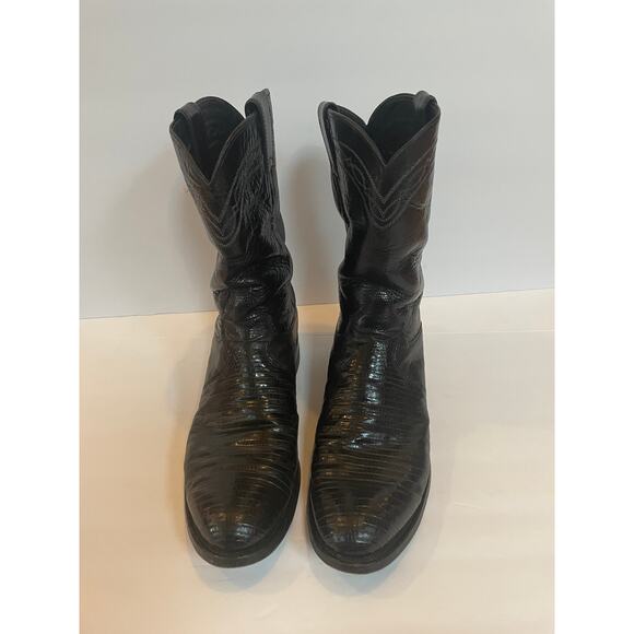 Justin Black EXOTIC Leather Cowboy Boots, Lizard Skin Size 9D Style 3112 - Picture 2 of 5